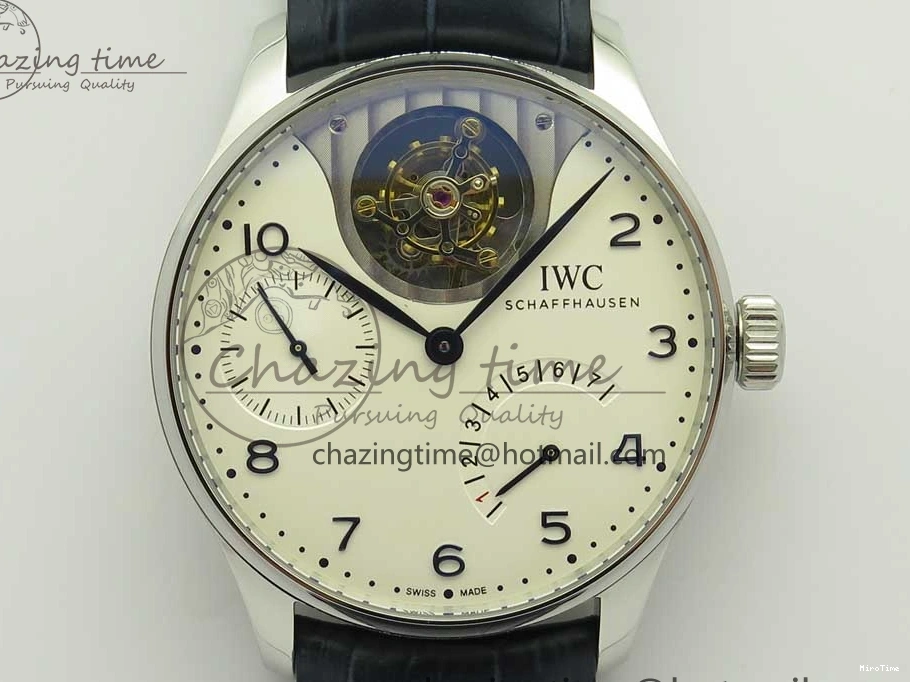 MIROTIME 0207 Portuguese Tourbillon IW5046 SS ZF Best Edition White Dial Blue Markers on Blue Leather Strap Fashionable 7149